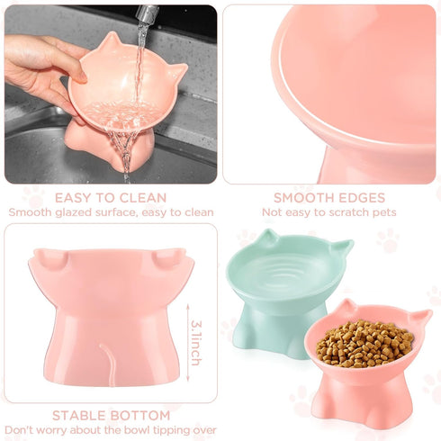 2 Pcs Plastic Elevated Cat Bowls Tilted Cat Food Bowls, Raised Cat Water Bowl Cat Elevated Bowls Kitten Supplies Cat Accessories for Food and Wate...