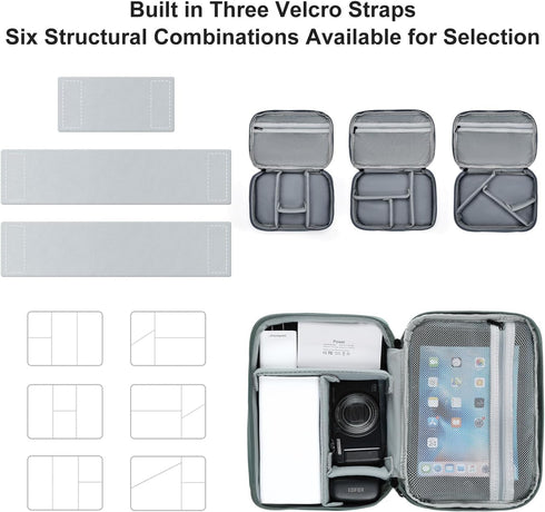 Large Capacity Electronics Accessories Organizer Travel Case with Adjustable Divider Waterproof Leather Cord Organizer Case Shockproof Tech Organi...