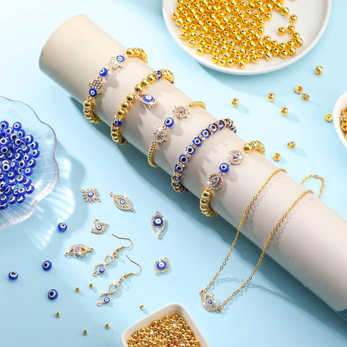 1450 Pcs Evil Eye Beads Set Eye Rhinestone Beads Kits Includes 200 Evil Eye Beads 20 Hand Evil Eye Charms 180 Rondelle Spacer Beads 800 4 mm and 2...
