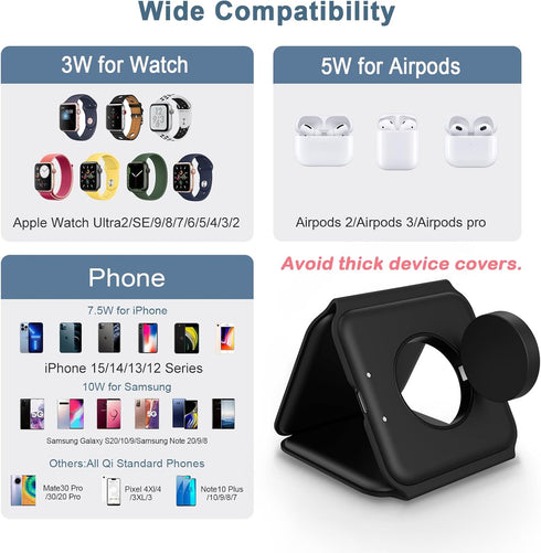 3 in 1 Foldable Wireless Charger, Ankilo Magnetic Fast Wireless Charging Pad, Compatible with iPhone 15/14/13/12 Series, Apple Watch, AirPods Pro(...