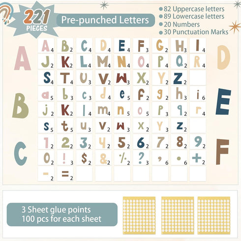 221 Pcs Alphabet Combo Cutout for Bulletin Board, Letters, Numbers, Punctuation, Symbols Cutouts for Back to School Classroom Home Chalkboard Bull...