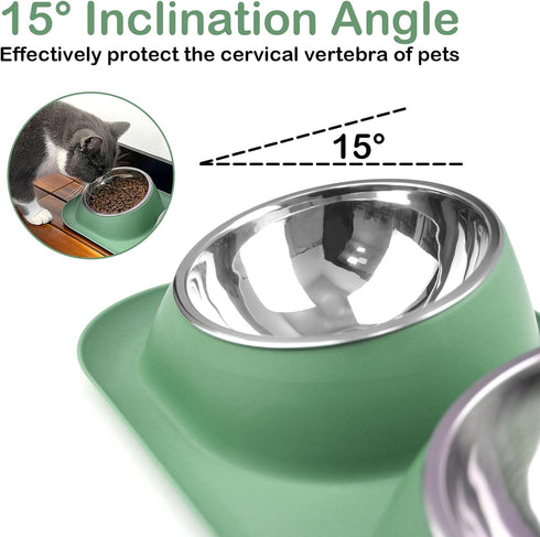Ptlom Dog Cat Basic Food and Water Bowl Set, 2 Removable Stainless Steel Feeding Bowls with Non-Slip Leak-Proof Plastic Stand Suitable for Small a...
