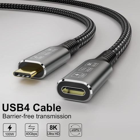 CABLEDECONN USB4 8K Cable 0.8M Thunderbolt 4 Compatible USB 4 Type-c Male to Female Extension Cable Ultra HD 8K@60Hz 100W Charging 40Gbps Data Tra...