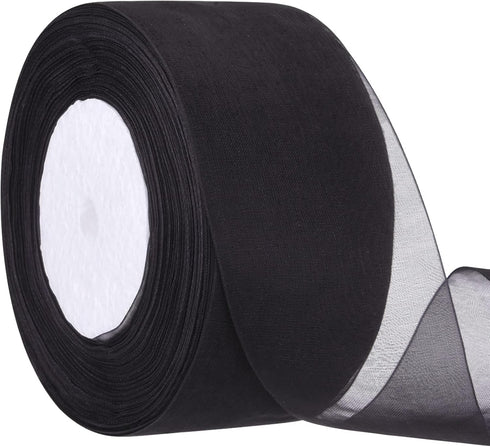 2 Inch Sheer Organza Chiffon Ribbon for Bouquet Home Party Decoration, 50 Yards (Black)...