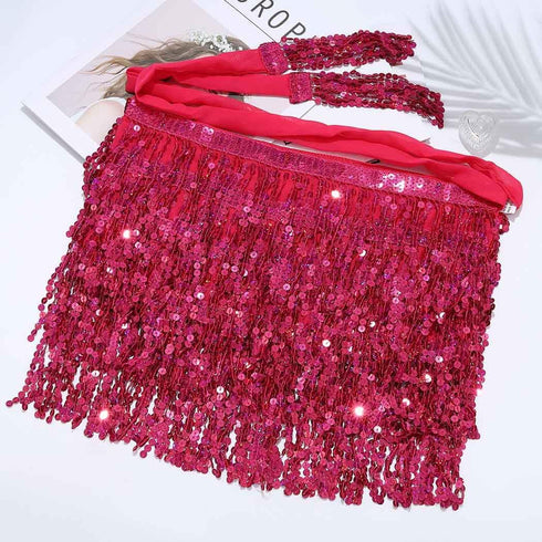 GRAEEN Sequin Tassel Belly Dance Skirt Fringe Hip Scarf Skirts for Women...