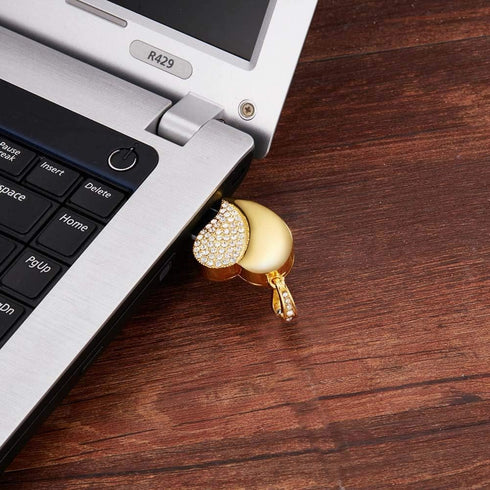 USB Flash Drive, Diamond Heart 8GB / 16GB / 32GB USB2.0 Waterproof USB Memory Stick Date Storage Pendrive Thumb Drives (32GB, Gold Heart)...