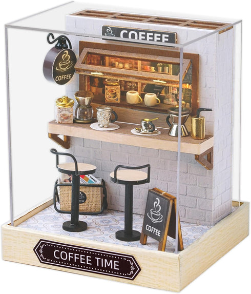 Dollhouse Miniature DIY Kit with Decoration Furniture and LED Lights, Handmade 3D Miniature Dollhouse with Tools and Cover, DIY Wooden Dollhouse w...