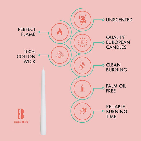 BOLSIUS 20 Count Unscented 10 Inch White Household Taper Candles - 8 Hours Burning Time - Premium European Quality - Smokeless Dripless Candlestic...