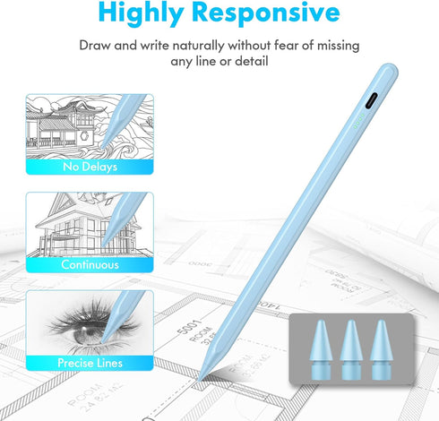 Stylus Pen for iPad 2024-2018 with Faster Charge,Tilt Sensor Battery Indicators Pencil for Apple iPad Pro M4 2024,iPad Air M2 2024,iPad 10/9/8/7/6...