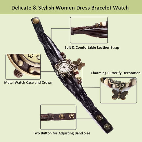 JewelryWe Women Quartz Bracelet Watch Fashion Weave Wrap Around Leather Wrist Watch Classic Bracelet Watch for Valentine’s Day...