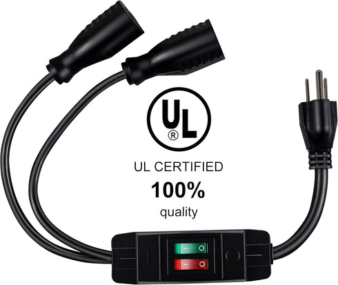 2 Way Extension Cord with On/Off Switch 3 Prong Outdoor Extension Cord Splitter, Heavy Duty Extension Cord with SJTW 14AWG 15A/125V and 18AWG 10A/...