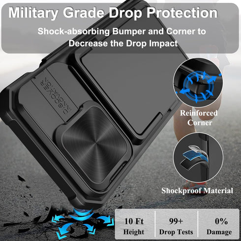 for iPhone 15 Pro Case Wallet with Card Holder (4-5 Cards) & Slide Camera Cover & Kickstand, Military Grade Drop Protection Rugged Shockproof Prot...