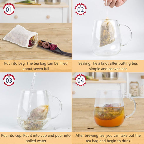 50 Reusable Mesh Tea Filter Bags, 100% Cotton Drawstring Muslin Bags for Loose Leaf Tea, Coffee, Spices, Crafts, Soap Nuts - 3.1 x 3.9 inch...