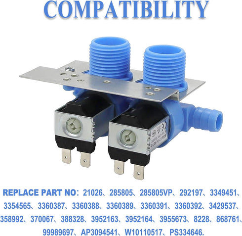 285805 Water Inlet Valve - Compatible with Whirlpool Kenmore May.tag and GE Washers wtw8500dc wtw4955h wtw5100vq2 417.97912702,110.92588210, 41797822700 (2 Year WARRANTY?