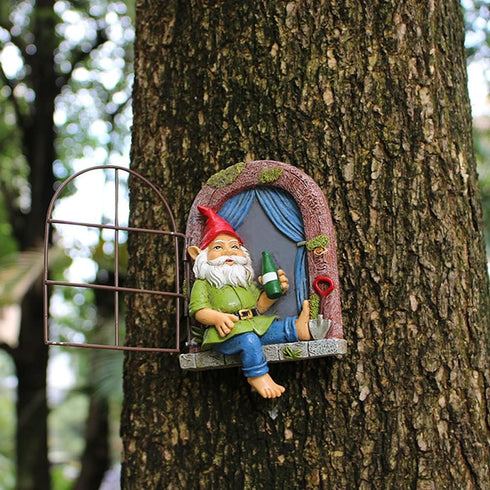 Outdoor Statues Elf Out The Door Tree Hugger, Garden Yard Decorations Tree Sculpture, Garden Gnome Statues, Garden Peeker Yard Art Ornaments, Pati...