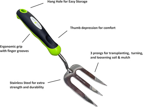 Garden Guru Stainless Steel Hand Weeder Fork Tool – Rust Resistant Stainless Steel – Ergonomic Handle – Great for Planting, Spreading Mulch, Weedi...