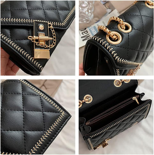 Aiqudou Quilted Crossbody Bag for Women - Leather Shoulder Bag Fashion Chain Small Purse...