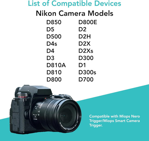 Foto&Tech 2.5mm-N1 10-PIN Remote Control Shutter Release Cable Cord Compatible with Miops Trigger & Nikon Cameras D850 D5 D500 D4s D4 D3 D810A D81...
