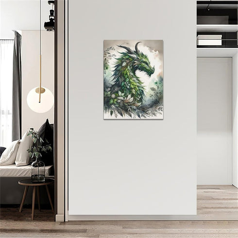 Dragon Wall Art Green Dragon Pictures Wall Decor Dragon Leaf Canvas Nature Painting Modern Artwork Home Decoration for Bathroom Living Room Bedroo...