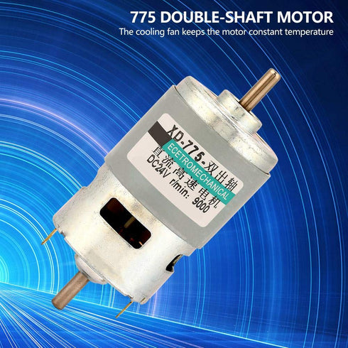 775 DC 12V/24V 50W High Electric Motor, 4500/9000RPM Dual Output Shaft Ball Bearing Electric DC Motor Driver for DIY Parts by Walfron (24V9000RPM)...