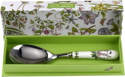 Portmeirion Botanic Garden 10" Serving Spoon, Foxglove Motif - Porcelain Handle & Stainless Steel, Chip-Resistant Glaze - Ideal Kitchen Tool for C...