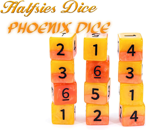 Gate Keeper Games and Dice: Halfsies Dice: Phoenix Dice - 12dc Fiery Orange & Yellow, Pearlescent Swirl, Resin Dice for Role Playing Games...