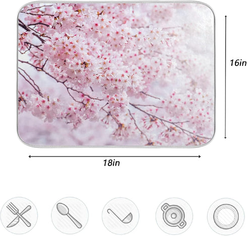 Romantic Pink Cherry Blossoms Absorbent Dish Drying Mat Microfiber Kitchen Countertop Table Protector Multipurpose Counter Rack Sink Drainer Pad (...