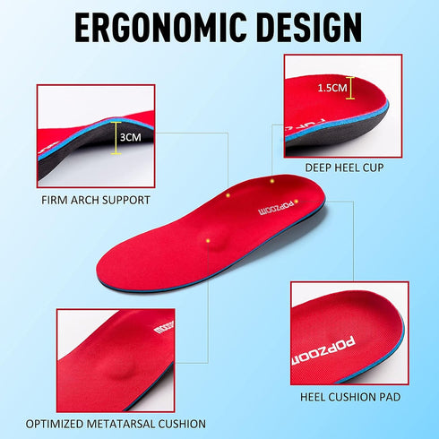 Arch Support Flat Feet Insoles - Orthotic Shoe Inserts, 3cm, Red, Unisex...