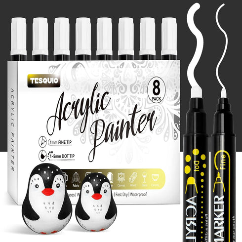 White Paint Pens, 8 Pack Dual Tip Acrylic Paint Markers, Ideal for Wood, Rock Painting, Canvas, Stone, Glass, Ceramic...