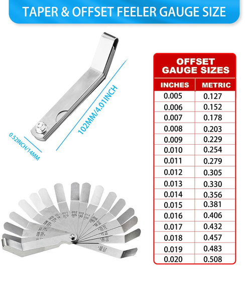 Feeler Gauges - 32 Blades Feeler Gauge Set Stainless Steel Dual Marked Metric and Standard SAE - Valve Thickness Gauge (32-Blade Tapered Feeler Ga...