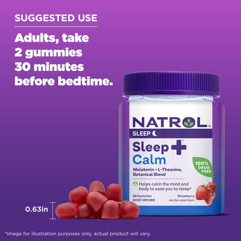 Natrol Sleep+ Calm Melatonin Gummies for Adults, Sleep Gummies, Strawberry Flavor, 60 Gummies, 30 Day Supply...
