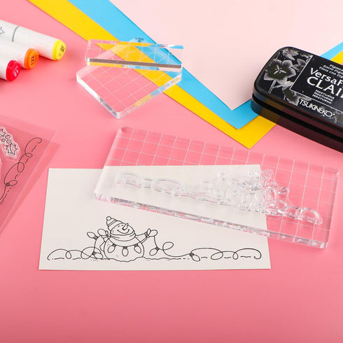 7 Pieces Acrylic Stamp Block Clear Stamping Tools Set with Grid Lines for Scrapbooking Crafts Card Making,Clear Acrylic Stamp Block Kit with Grid ...