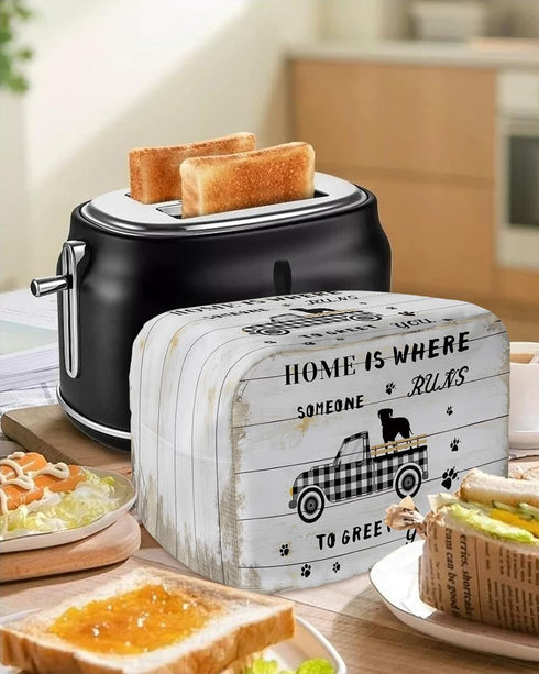 Toaster Dust Cover with Pockets, Farmhouse Dog Black White Buffalo Truck Soft Washable 2 Slice Toaster Cover, Dust-proof Cover for Small Appliance...