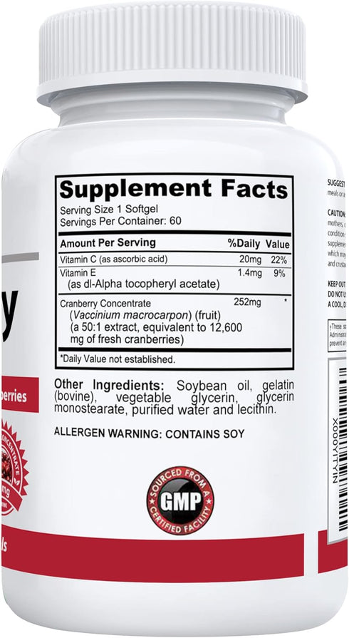 #1 Cranberry Extract Supplement for Bladder & Urinary Tract Support | 12,600 mg of Fresh Cranberries, Vitamin C & E and Polyphenols | Lab Tested &...