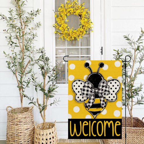 CROWNED BEAUTY Summer Bee Garden Flag Polka Dots 12x18 Inch Double Sided for Outside Welcome Burlap Small Seasonal Yard Decoration...