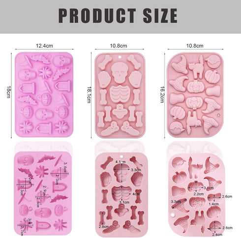 Halloween Silicone Molds For Baking,3 Pack Halloween Molds For Chocolate Candy Molds Silicone Pumpkin Skull Mold Cake Skeleton Mold Ghost Bat Sili...