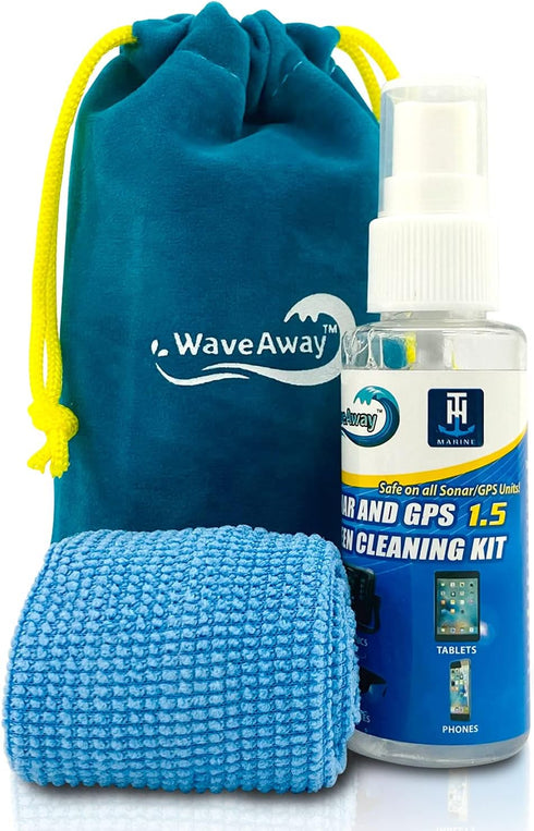 Wave Away Sonar & GPS Screen Cleaner with Micro Fiber Cloth for Boating & Fishing - Improves Clarity and Protects Screens - Spray, Wipe, Shine - 1...