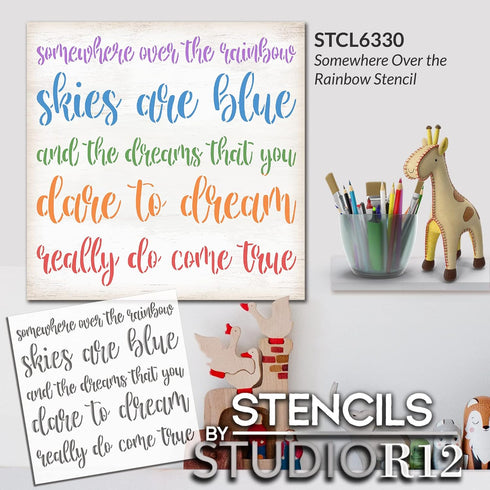 Somewhere Over The Rainbow Stencil by StudioR12 | Craft DIY Kids Room, Nursery Decor | Paint Wood Sign & Word Art Wall Decor | Select Size (12 x 1...