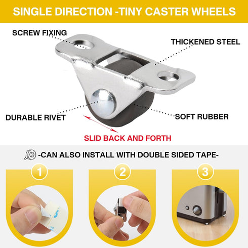 16Pcs 0.5 Inch Caster Wheels Tiny, Low Profile Small Casters Wheels, Self Adhesive Mini Caster Wheels for Appliances, Furniture,DIY Storage Box (O...