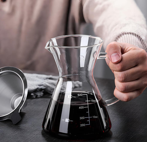 Pour Over Coffee Maker with Reusable Stainless Steel Drip Filter, Glass Drip Coffee Maker Set, Lead-Free Borosilicate Glass Coffee Carafe for 1-4C...