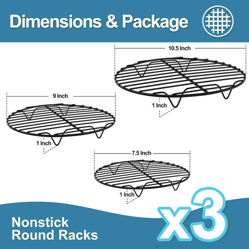 P&P CHEF Round Cooking Cooling Rack, 3 Sizes - 7.5” & 9” & 10.5”, Round Baking Racks Stainless Steel, Fit Air Fryer & Pot, Oven Safe & Non-stick, ...