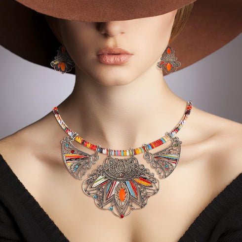 TENDYCOCO Bohemian Necklace Earring Set Ethnic Choker Necklace Chunky African Statement Jewelry Sets for Women...
