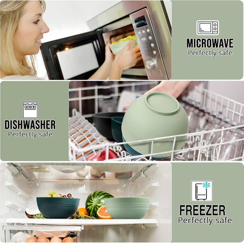 shopwithgreen Plastic Cereal Bowls, Resuable Bowls for Kitchen, Set of 4, Microwave and Dishwasher Safe, for Soup, Oatmeal, Ramen, RV, Camping, Ki...