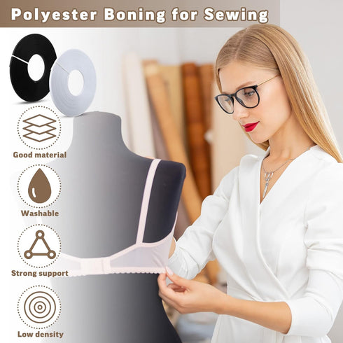 Tigeen 2 Pcs 100 Yards 6 mm Polyester Boning for Sewing Low Density Boning for Corsets Sew Through Corset Boning Wedding Party Dress Bridal Gowns ...