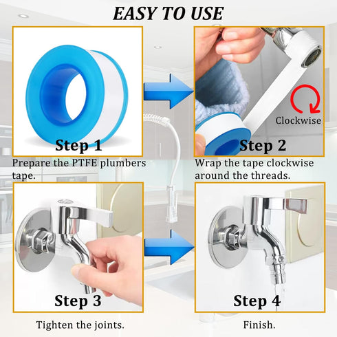 5 Rolls Premium Plumbers Tape, Teflon Tape, Plumbing Tape, Thread Seal Tape for leaks, PTFE Tape, Shower Head, Waterproof Pipe Sealant Tape, Water...
