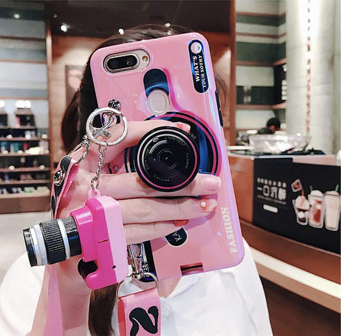 yandi Compatible with iPhone 13 Pro Max Case (6.7 inch) with Lanyard, Cute iPhone Case Blue Ray Camera Style Cover with Key Chain, Bling Lightweig...