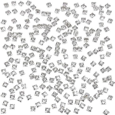 1500 Pcs 4 mm Sew On Cystal White Rhinestones Glass Rhinestone Silver Plated Metal Back Prong Setting Sewing Claw Rhinestone for Costume, Clothes,...