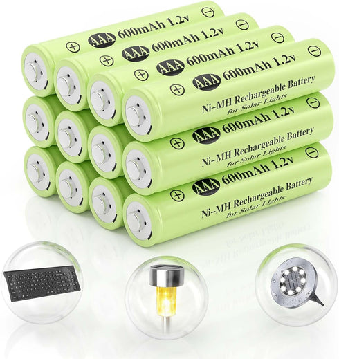 AAA 1.2v Ni-MH Rechargeable Batteries, Triple A 600mAh 1.2V Low Self-Discharge Solar Battery for Outdoor Solar Lights, Solar String Light (AAA 600...