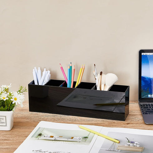 Jetec Acrylic Pencil Holder 6 Compartments Pen Holder Stationery Organizer Makeup Storage Box for Desk Accessories, Cosmetic Brushes, Office, Dorm...