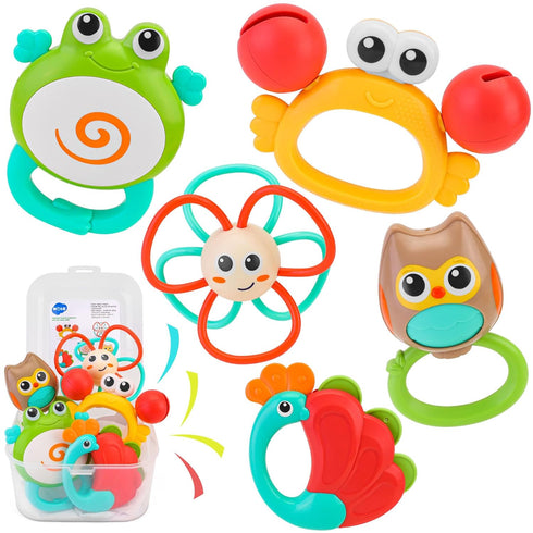Baby Rattles Toys Ages 6+ Months - Baby Toys 5 Pcs Newborn Toys Baby Rattles with Storage Box Infant Toys for 6 Months + Sensory Boys Girls Shower...